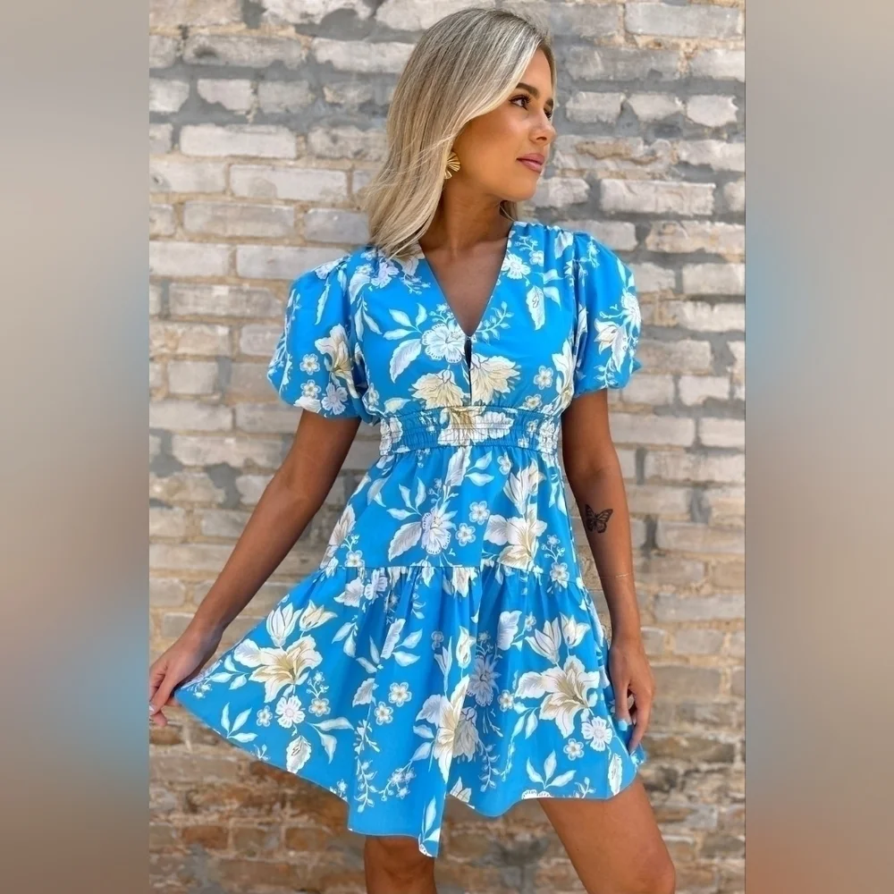 NWT MINKPINK Zinnia Mini Dress in Blue Multi - Picture 17 of 17
